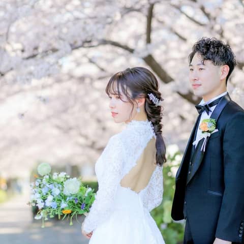 桜フォトウエディングと大人の会食会